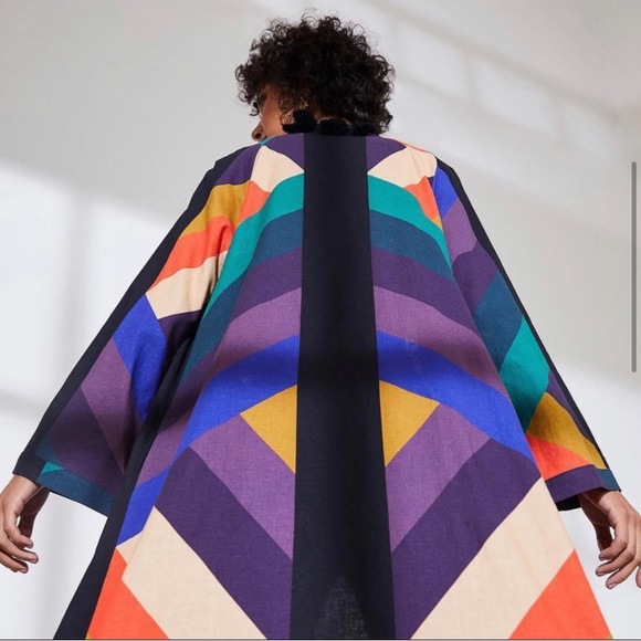 M FARM RIO Amanda Linen Stripe Kimono Wrap Duster - Picture 4 of 11